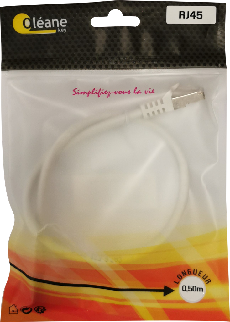 OLEANE Key Cable reseau RJ45 CAT-6 FTP cuivre blinde droit -0.50m- blanc Oleane - Network - CAT 6