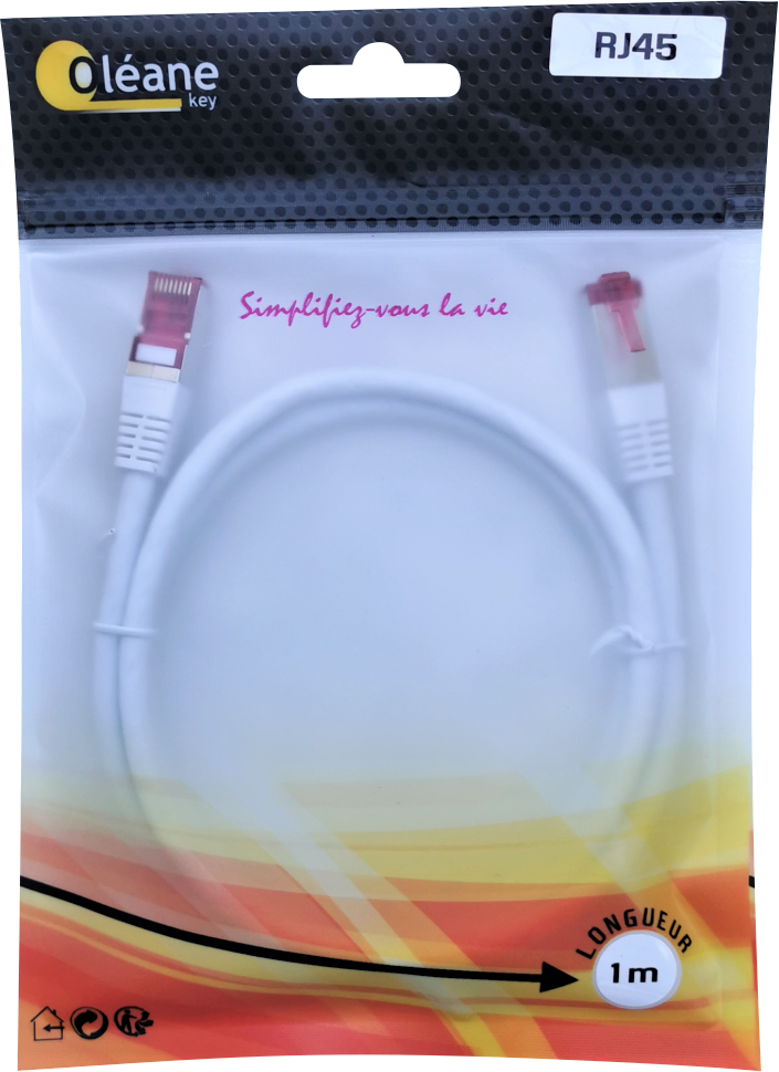 OLEANE Key Cable reseau RJ45 CAT-6 SFTP cuivre blinde droit -1m- blanc - Network - CAT 6